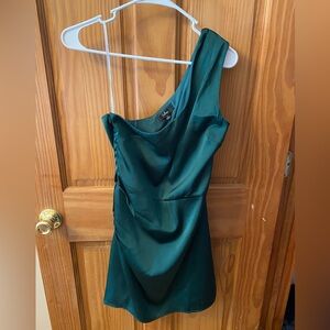 Lulu's Deep Green One-Shoulder Dress
